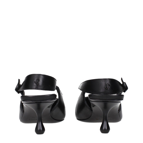 Jimmy Choo AMEL 50 Women's Black Leather Slingback Heels